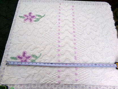 Little Lilacs Vintage Chenille Bedspread Fabric 26x36" Shabby Lightweight Quilting Material