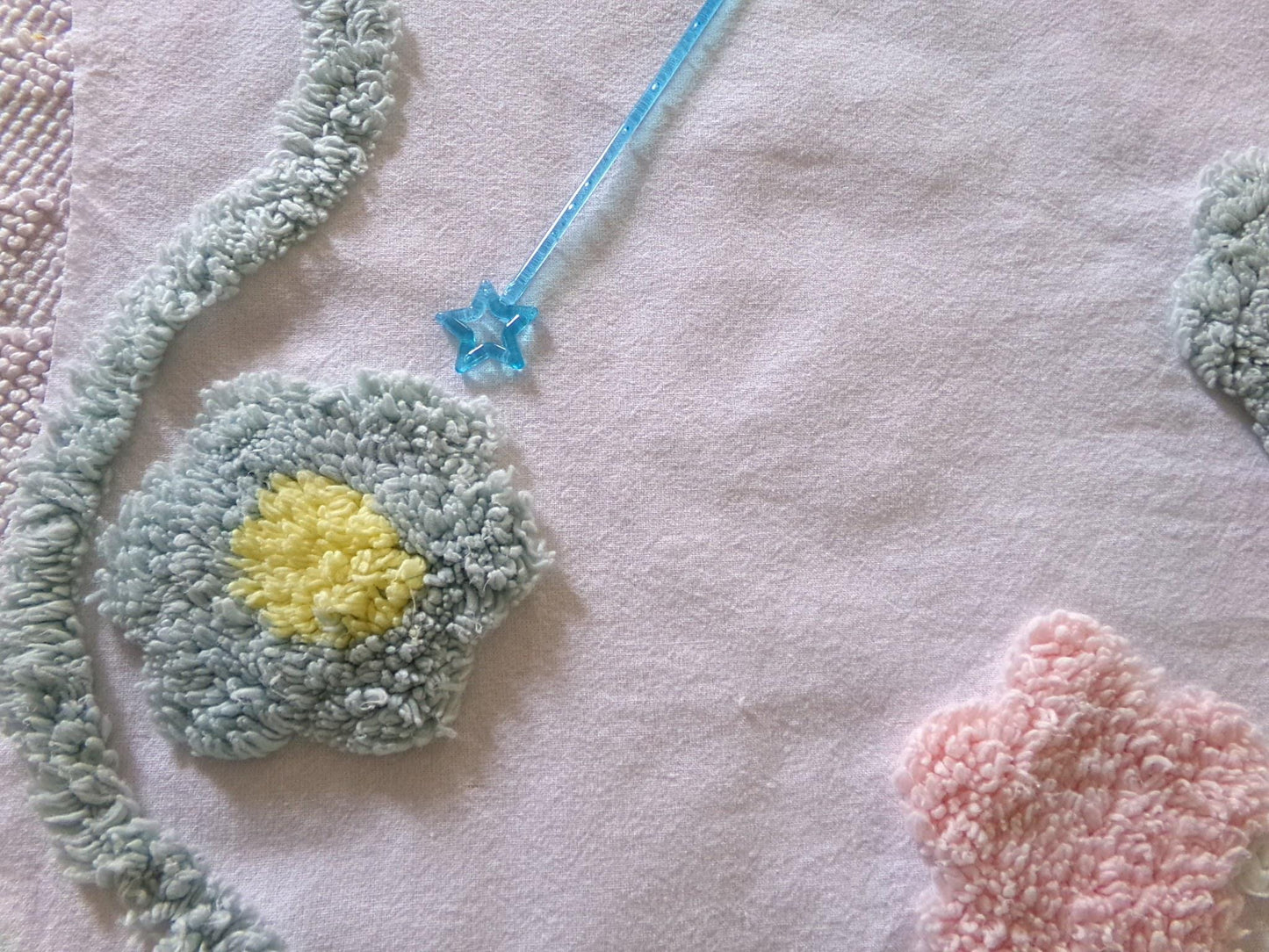 pastel floral tufted fabric, cut from a vintage style chenille bedspread, 20" x 23" piece