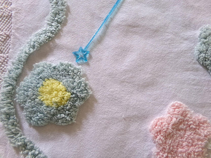 pastel floral tufted fabric, cut from a vintage style chenille bedspread, 20" x 23" piece
