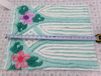Breezy Fresh Aqua Vintage Chenille Fabric Cathedral Stripe Floral 16x20" Shabby Chic