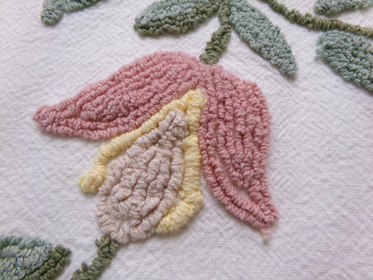 Boho Wildflowers Vintage Chenille Fabric, Natural Vining Rose Florals, 20" x 22" piece