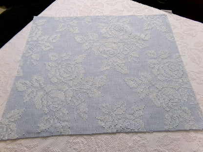 vintage hobnail rose fabric, blue & white woven chenille floral dot design, 19" x 24" piece