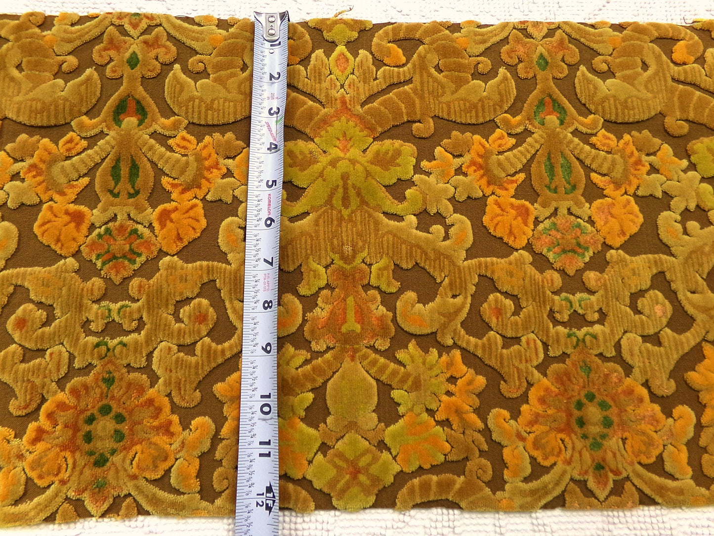 vintage cut velvet fabric, rusty coppertone boho tapestry style Bates design, 12" x 20" cut piece, for wallhanging, small bags