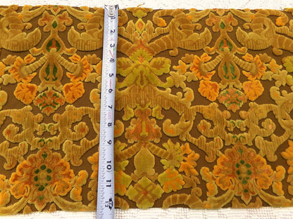 vintage cut velvet fabric, rusty coppertone boho tapestry style Bates design, 12" x 20" cut piece, for wallhanging, small bags