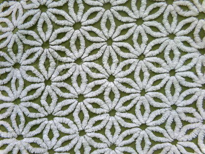 Vintage Green Chenille Fabric Boho Daisy Floral Craft Quilting Sewing Material, 18" x 24"