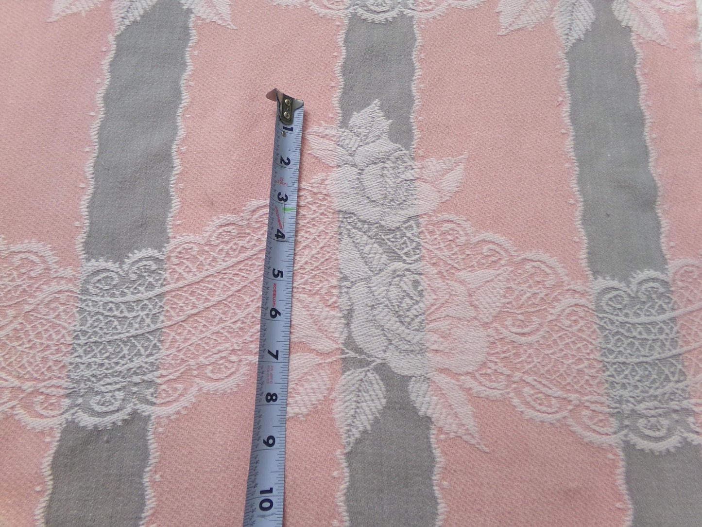 Lacy Rose Vintage Woven Fabric Piece Pink & Grey Stripes Shabby Chic Sewing Material 24x23"