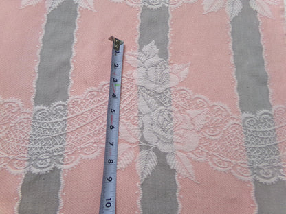 Lacy Rose Vintage Woven Fabric Piece Pink & Grey Stripes Shabby Chic Sewing Material 24x23"