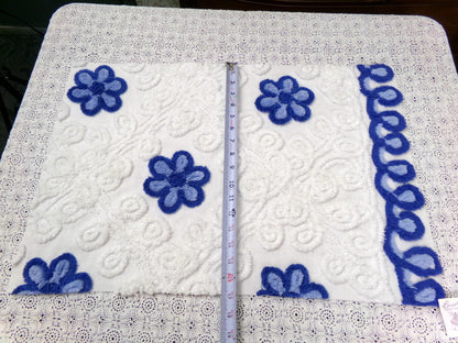 Blueberry Swirl Vintage Chenille Bedspread Fabric, Coastal Blue & White Daisy 16.5x25"