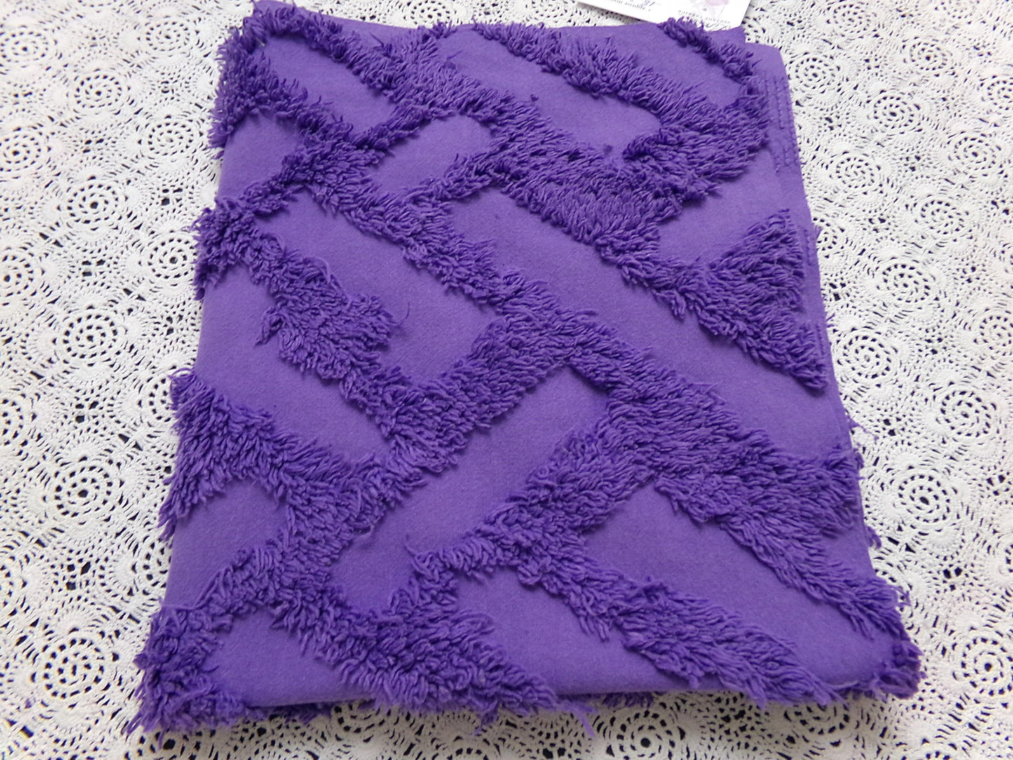 Vintage Royal Purple Chenille Fabric 18 x 24" Labyrinth Maze Geometric Boho Quilt Sewing Material