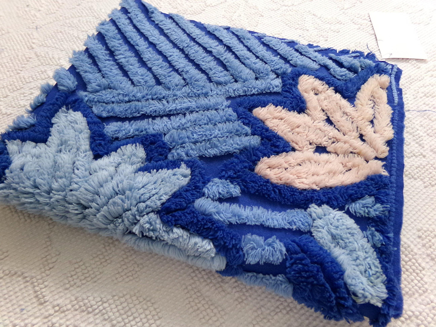 Midnight Blue Vintage Chenille Fabric, dramatic floral sewing craft quilt material, 18" x 22" piece