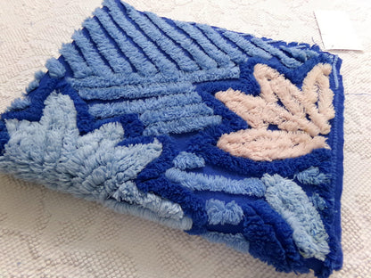 Midnight Blue Vintage Chenille Fabric, dramatic floral sewing craft quilt material, 18" x 22" piece