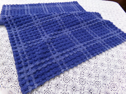 Midnight Blue Vintage Chenille Fabric Textured Plaid Sewing Material 18" x 24"
