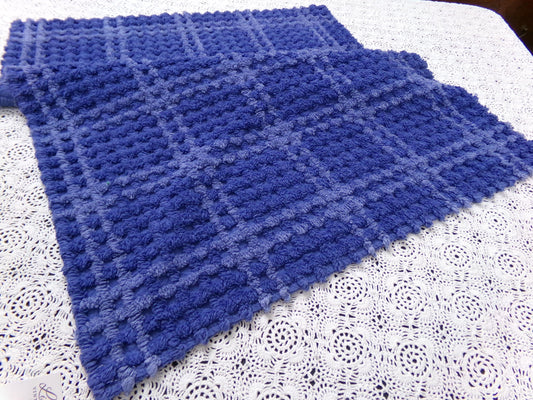 Midnight Blue Vintage Chenille Fabric Textured Plaid Sewing Material 18" x 24"