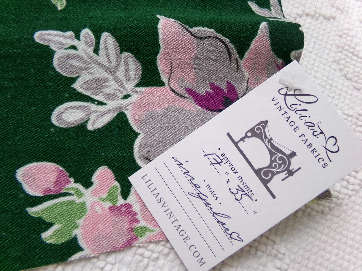 Vintage Waverly Rose Caprice Fabric Green Floral Barkcloth Style 17x35"