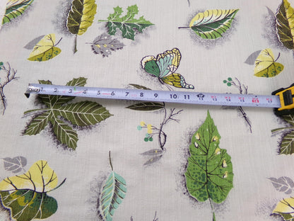 Butterfly Botanical Vintage Barkcloth Fabric Dimensional Natural Leaf Pattern 21" x 24"