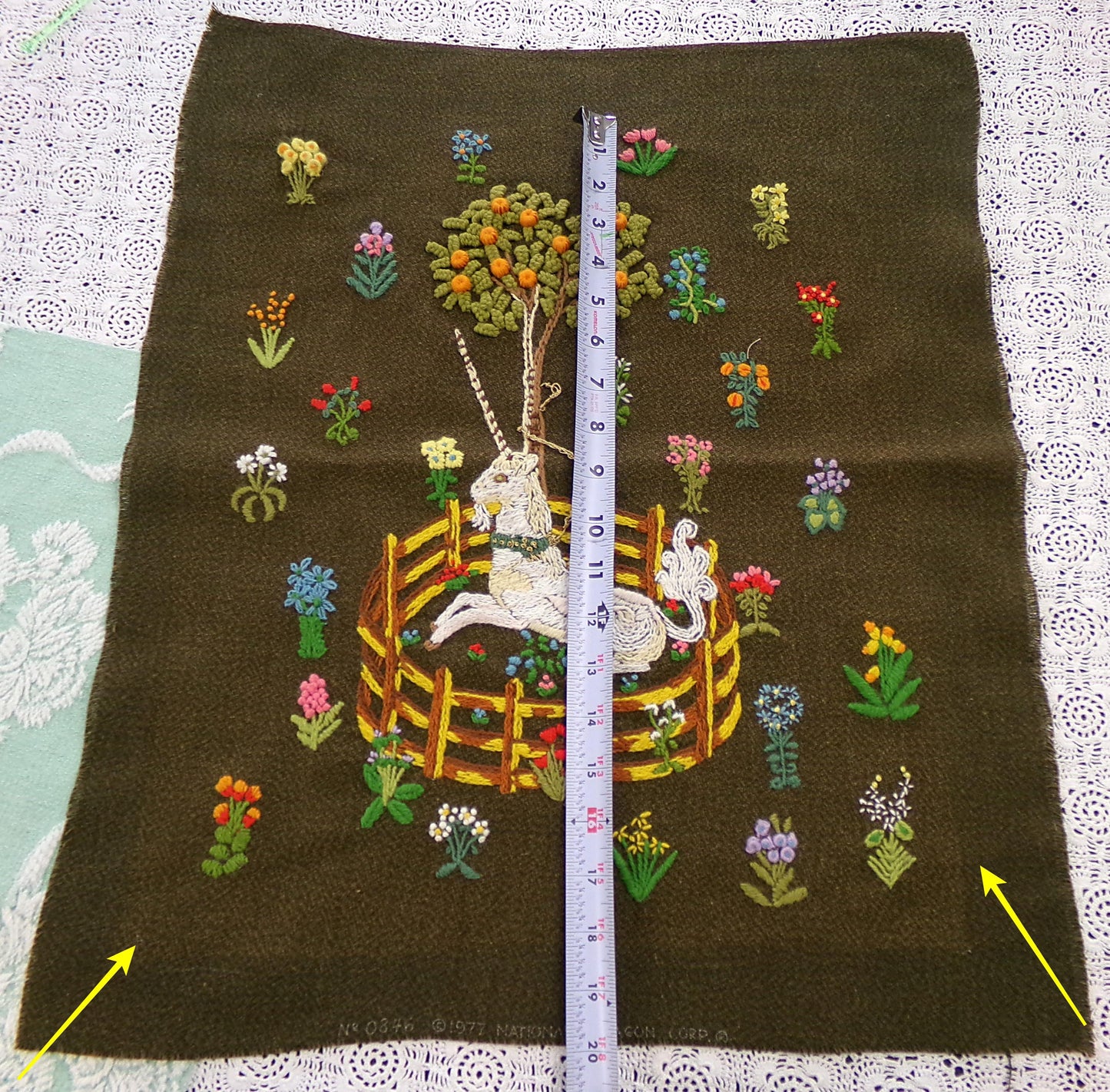 Unicorn in Captivity Vtg Crewel Embroidery, Finished Paragon 0846 Stitchery Medieval Old World Tapestry Style Adaptation