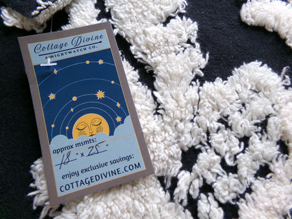 sophisticated black vintage style chenille fabric, cream gothic design, 25" x 18" cut piece of sewing & quilt material