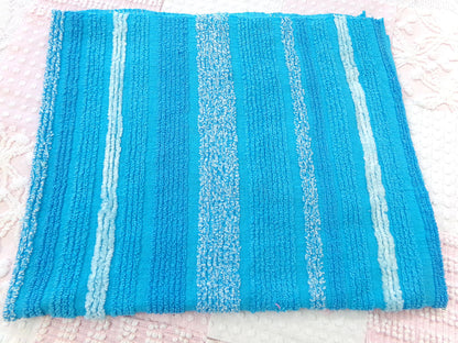 mermaid blue vintage chenille fabric, bright variegated multisize stripes, 20" x 24" piece of sewing material