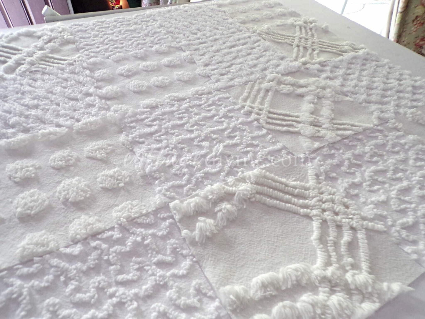 Chenille Quilt Squares Set, "Timeless White," from Vintage Bedspread Fabric, 16 Blocks, 6" inch