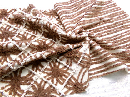 vintage brown chenille fabric: 18" x 28" contrast piece in mocha w/ tiny vanilla pearl pops, cute for teddy bears, quilts, crafts