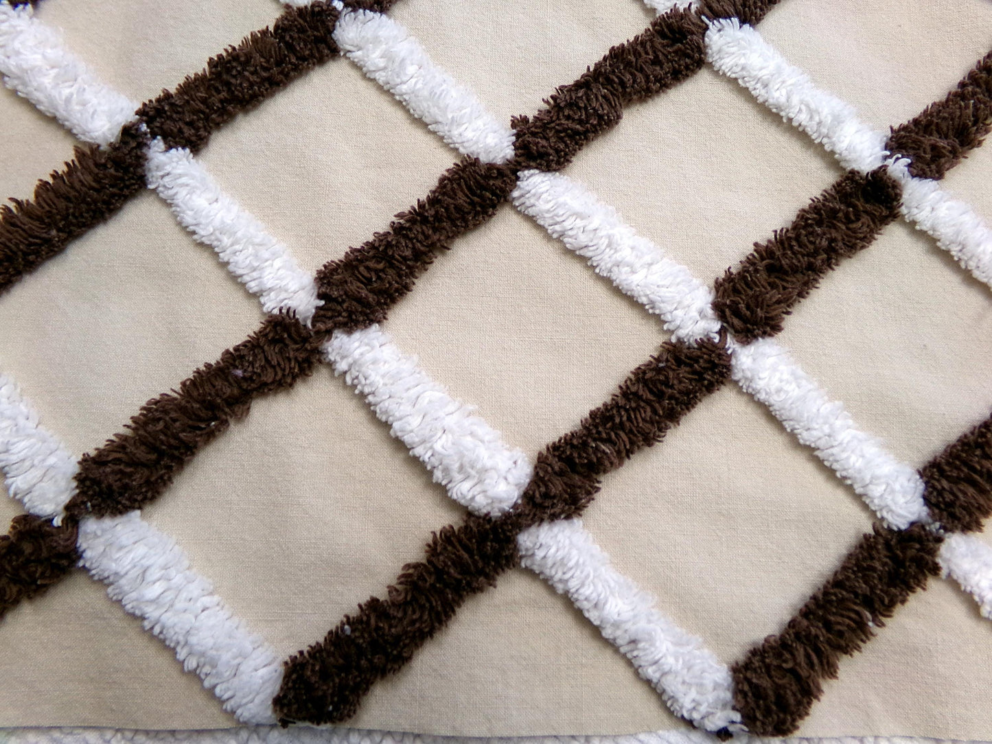 crosshatch vintage chenille fabric in mocha, chocolate brown & white, 18" x 27" piece