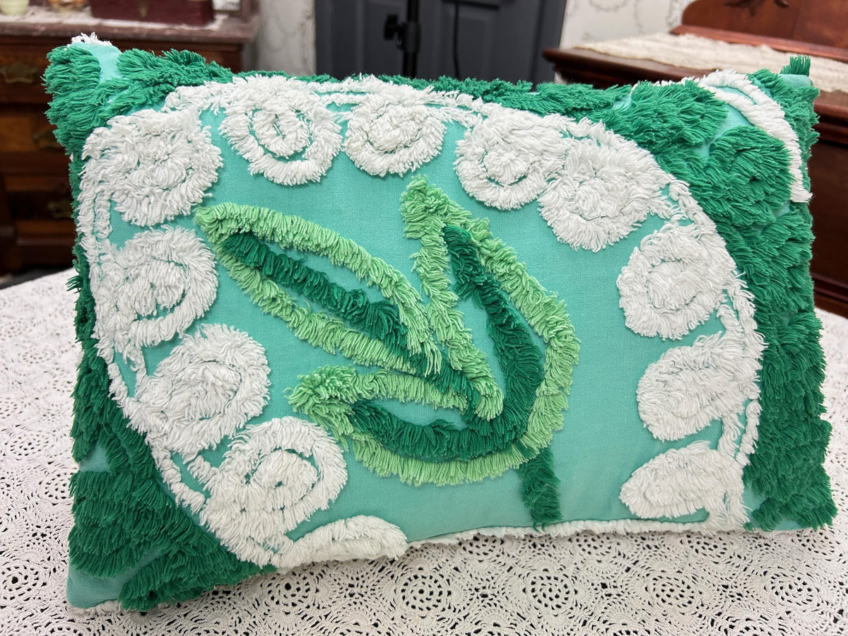 Botanical Green Vintage Chenille PIllow Cover, Rectangle 12x16" Design