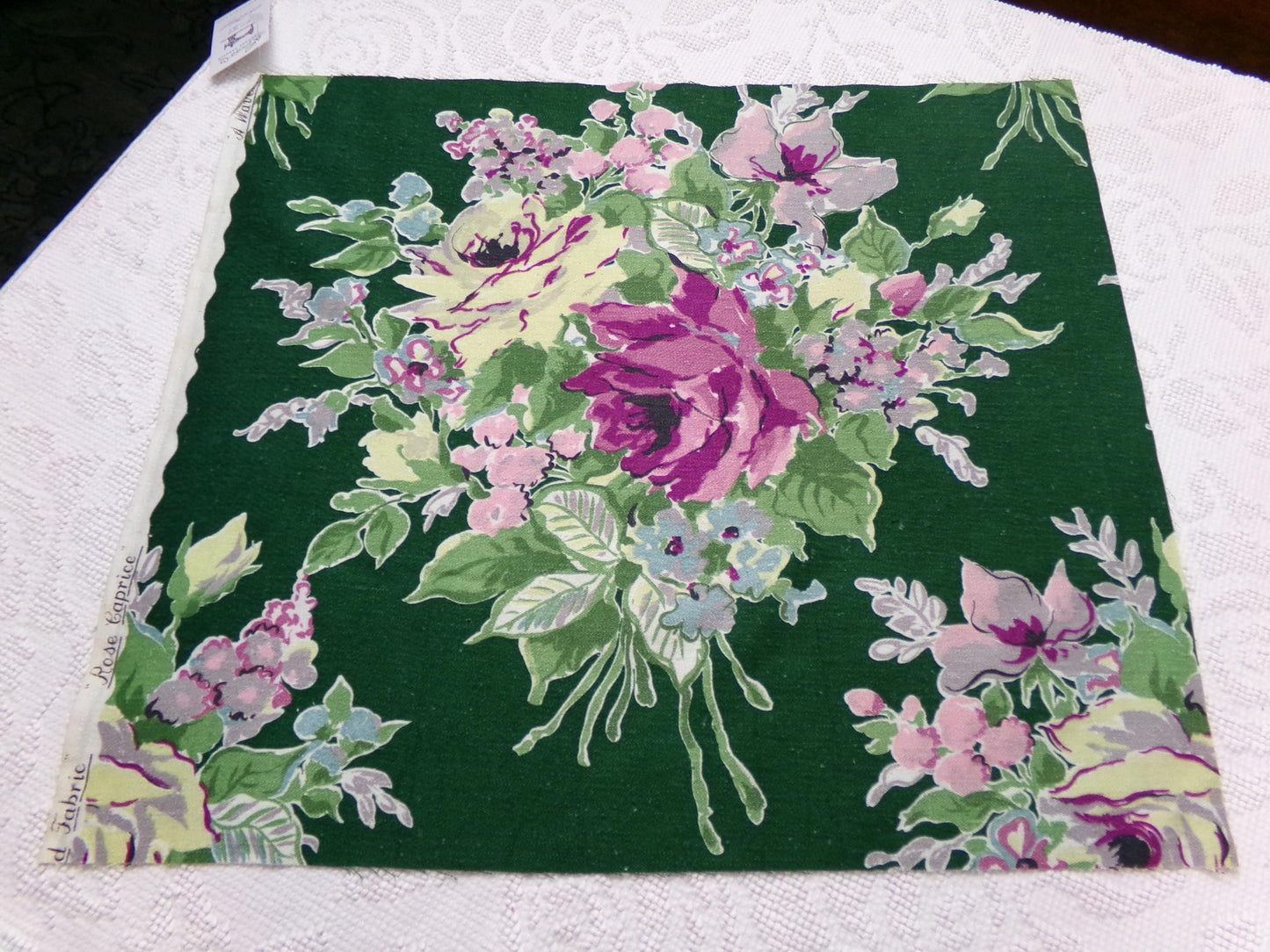 Vintage Waverly Fabric Rose Caprice Green Floral Barkcloth Style 19x21"