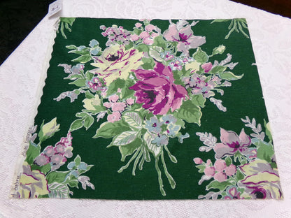 Vintage Waverly Fabric Rose Caprice Green Floral Barkcloth Style 19x21"