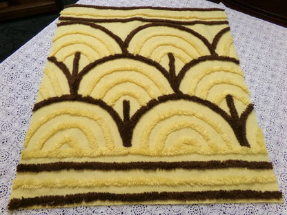 Vintage Chenille Bedspread Fabric Yellow Brown Swag Scallop 18x22.5" Piece Quilt Sewing Material