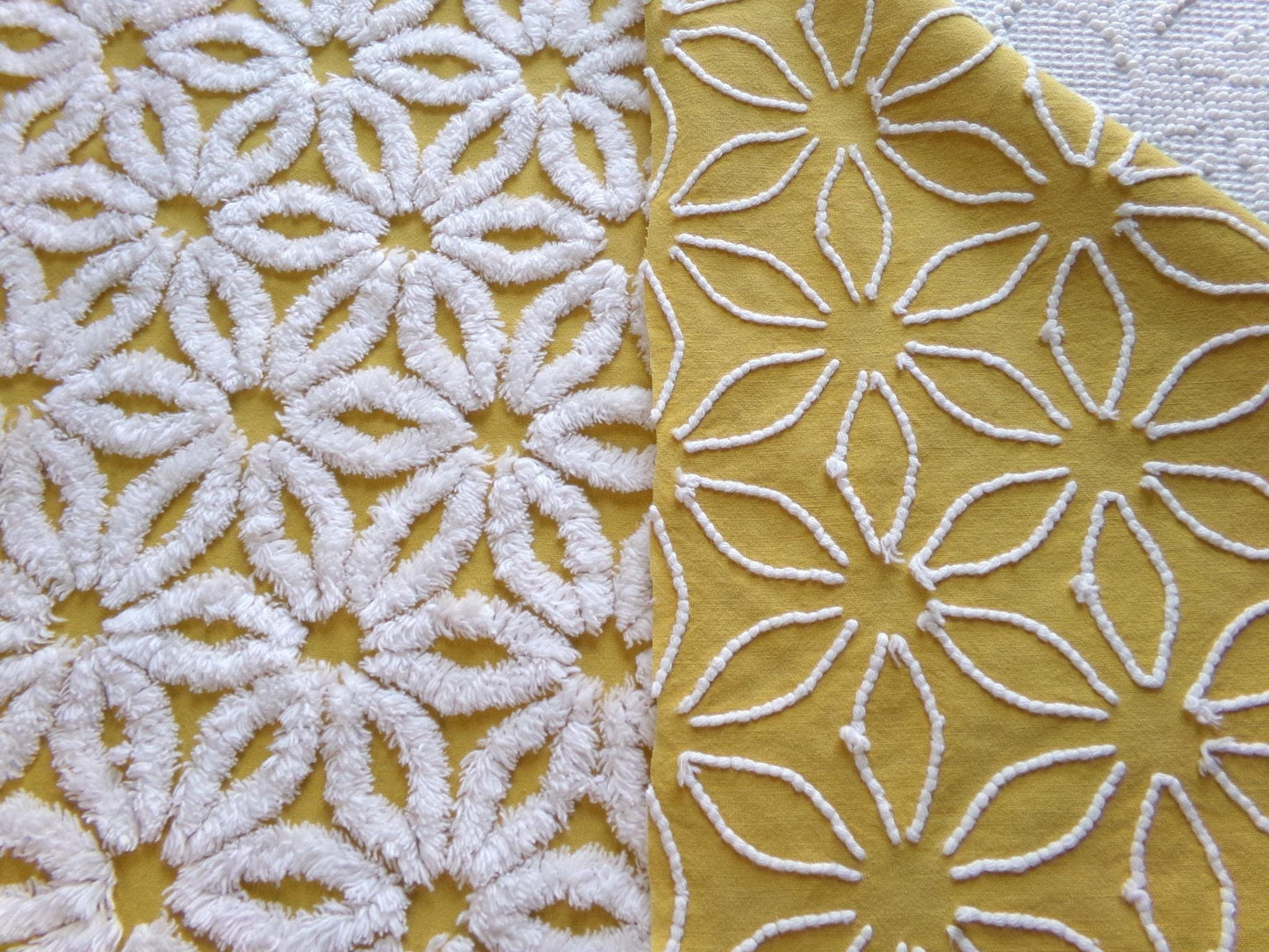 sunflower gold vintage chenille fabric tufted white daisy 20x24" boho quilt material