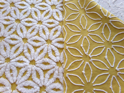 sunflower gold vintage chenille fabric tufted white daisy 20x24" boho quilt material