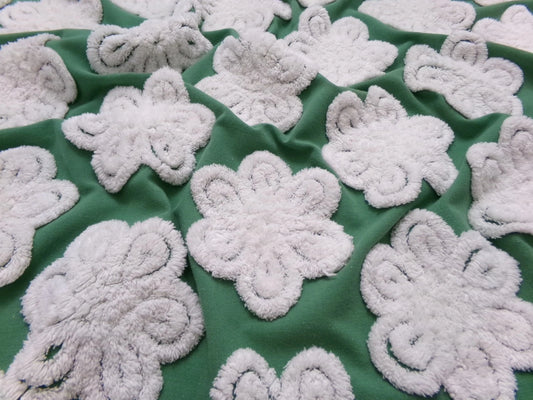 Green White Daisy Vtg Chenille Bedspread Fabric 23x24 Pc Antique Sewing Material