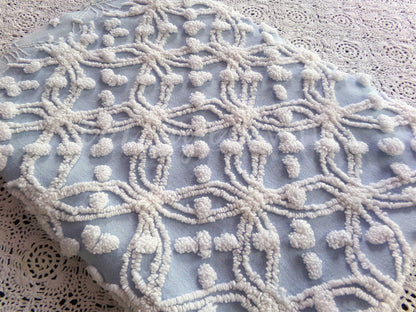 Popular Coastal Blue Vintage Chenille Fabric: White Wedding Ring Pop Design, 24" x 18" Piece, Great in Pillows & Chenille Quilts