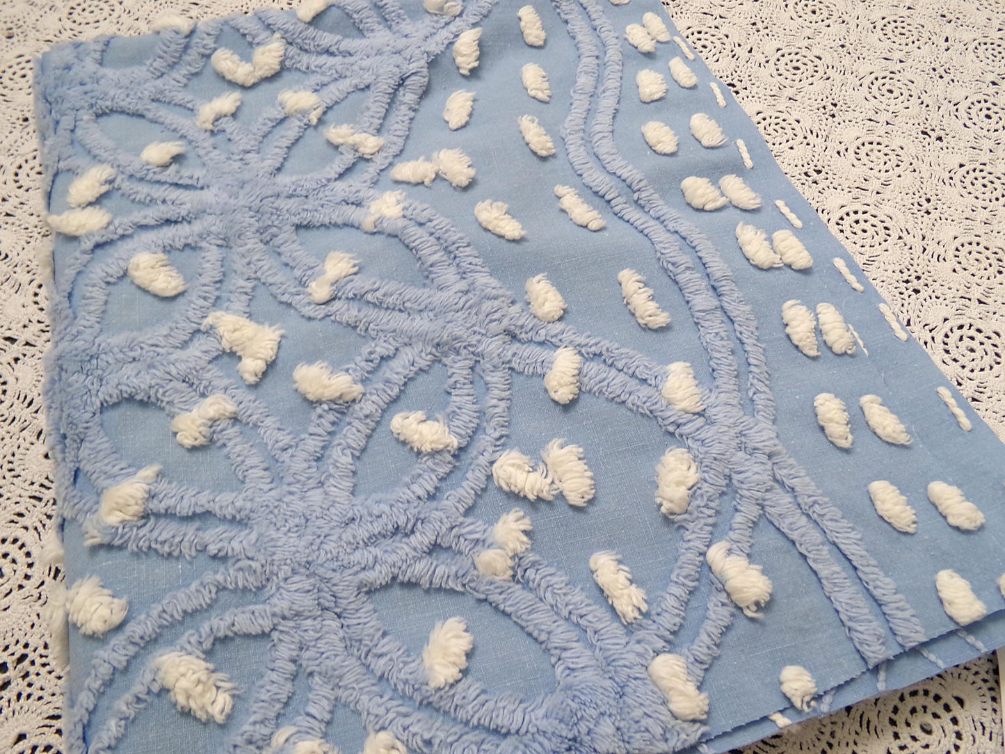 Starry Night Blue Vintage Chenille Fabric Geometric 20" x 24" piece
