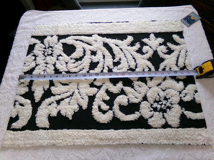 Gothic Black Cream Rose Vintage Chenille Fabric, 20" x 25" Inch Piece, Beautiful Material for Pillows