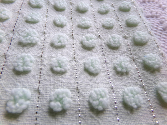 nubby pops vintage chenille fabric, cool mint green popcorns & silver sparkle lurex, 18" x 24" pc