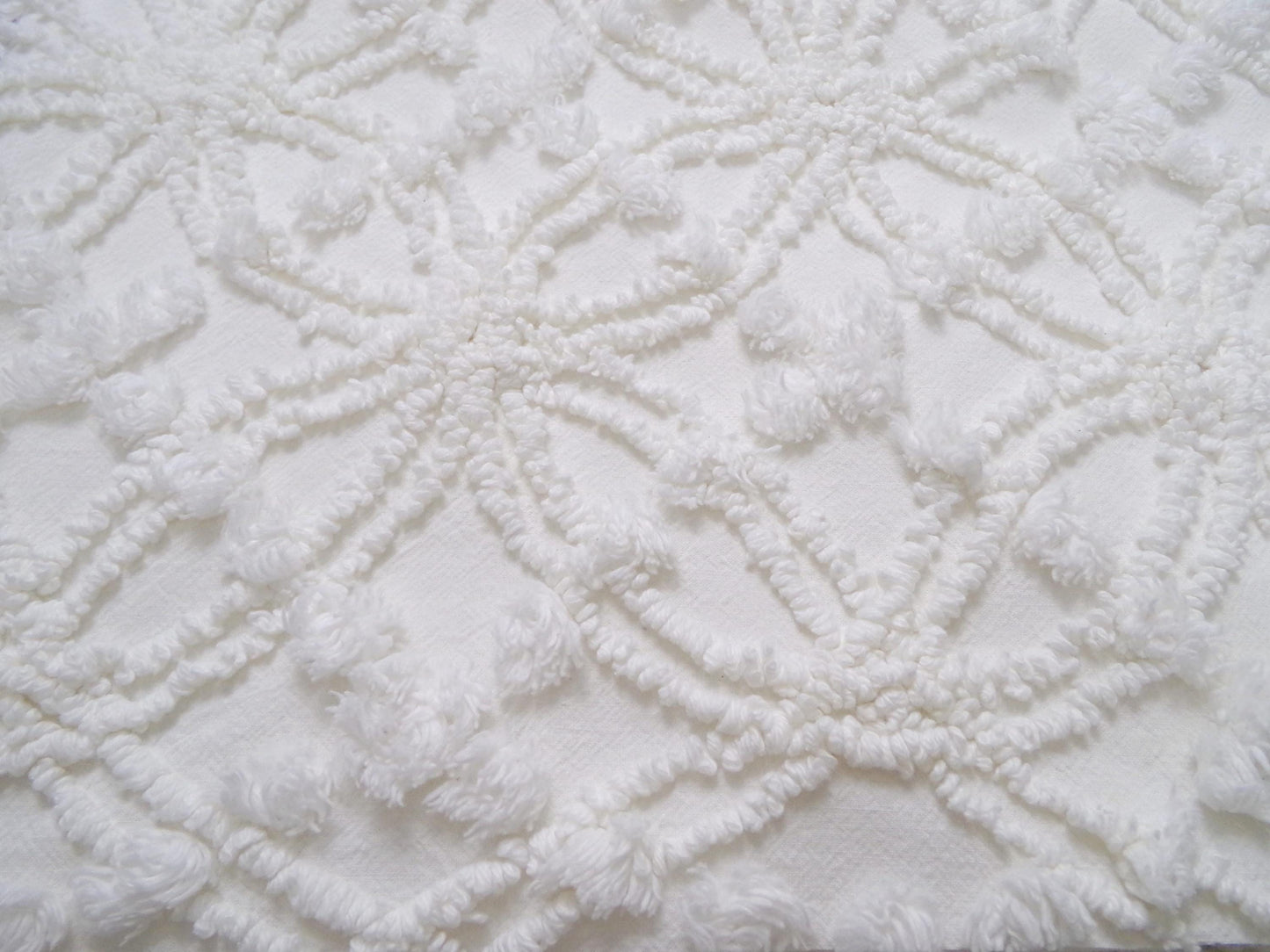 Vintage White Chenille Fabric Piece Spider Tuft Pops 18 x 24" Quilt Sewing Material