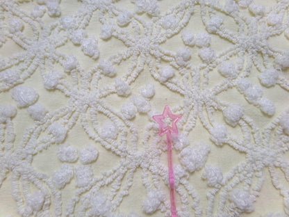 Vintage Chenille Bedspread Fabric Tufted Snowflake Starburst Bobble Design 20 x 24"