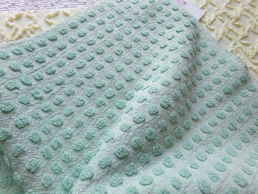 nubby sage green popcorn vintage chenille fabric w/ cute sparkle pops, 20" x 24" cut piece for quilting & crafts
