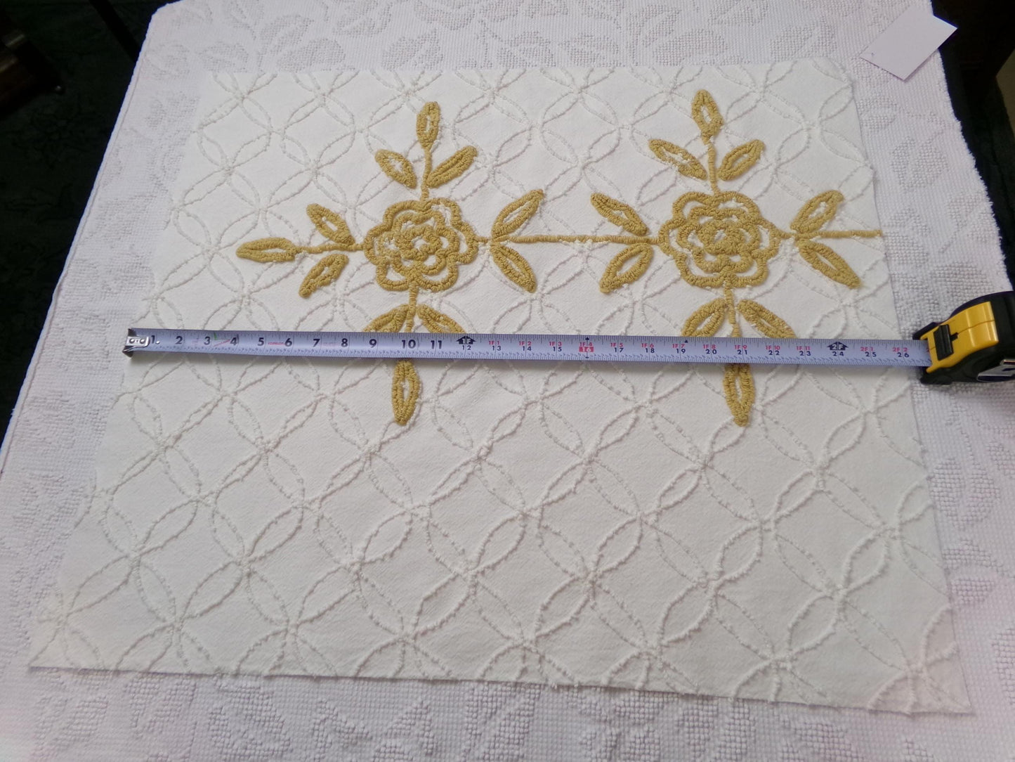 Vintage Chenille Fabric Piece, Compass Rose Sewing & Quilt Material 22" x 25"