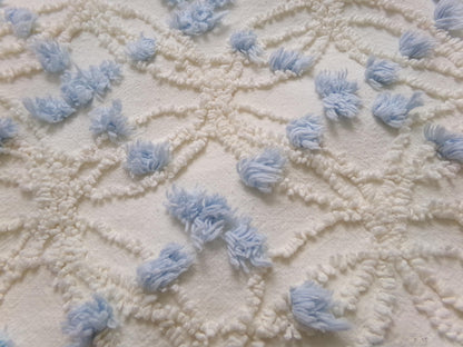 Coastal Style Vintage Chenille Bedspread Fabric, Delicate Wedding Rings & Sky Blue Dots, 18" x 25"