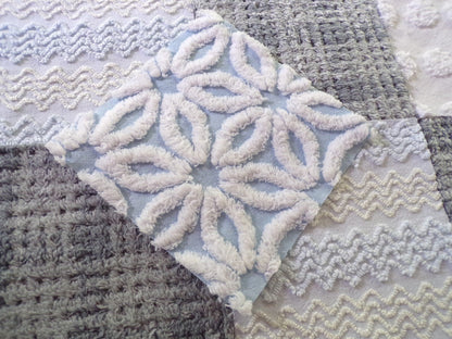 winter storm chenille fabric squares, 16 vintage 6" x 6" quilt blocks in cool blue & modern grey geometric for sewing, crafts, fiber arts