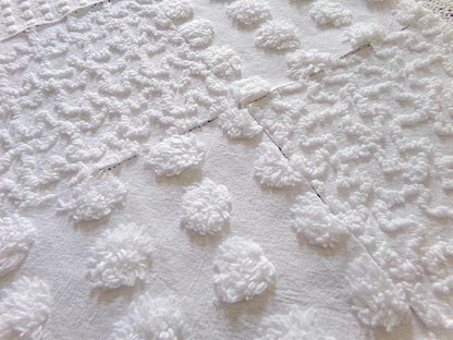 Silent Snowfall Vintage Chenille Fabric Squares, Set of 16 White 6" Cotton Chenille Quilt Blocks for crafting, sewing