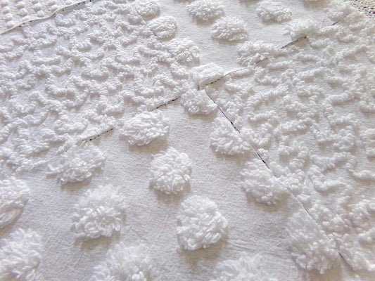 Silent Snowfall Vintage Chenille Fabric Squares, Set of 16 White 6" Cotton Chenille Quilt Blocks for crafting, sewing