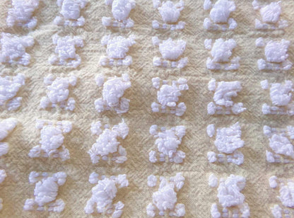 Buttercup Yellow White Rosebud Vintage Chenille Fabric, Cottage Style Tufted Roses, 12" x 24" inch Piece