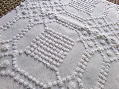 contemporary cosmic white vintage chenille fabric, intricate geometric handtufted sewing material, 22" x 23" piece great for pillows, quilts