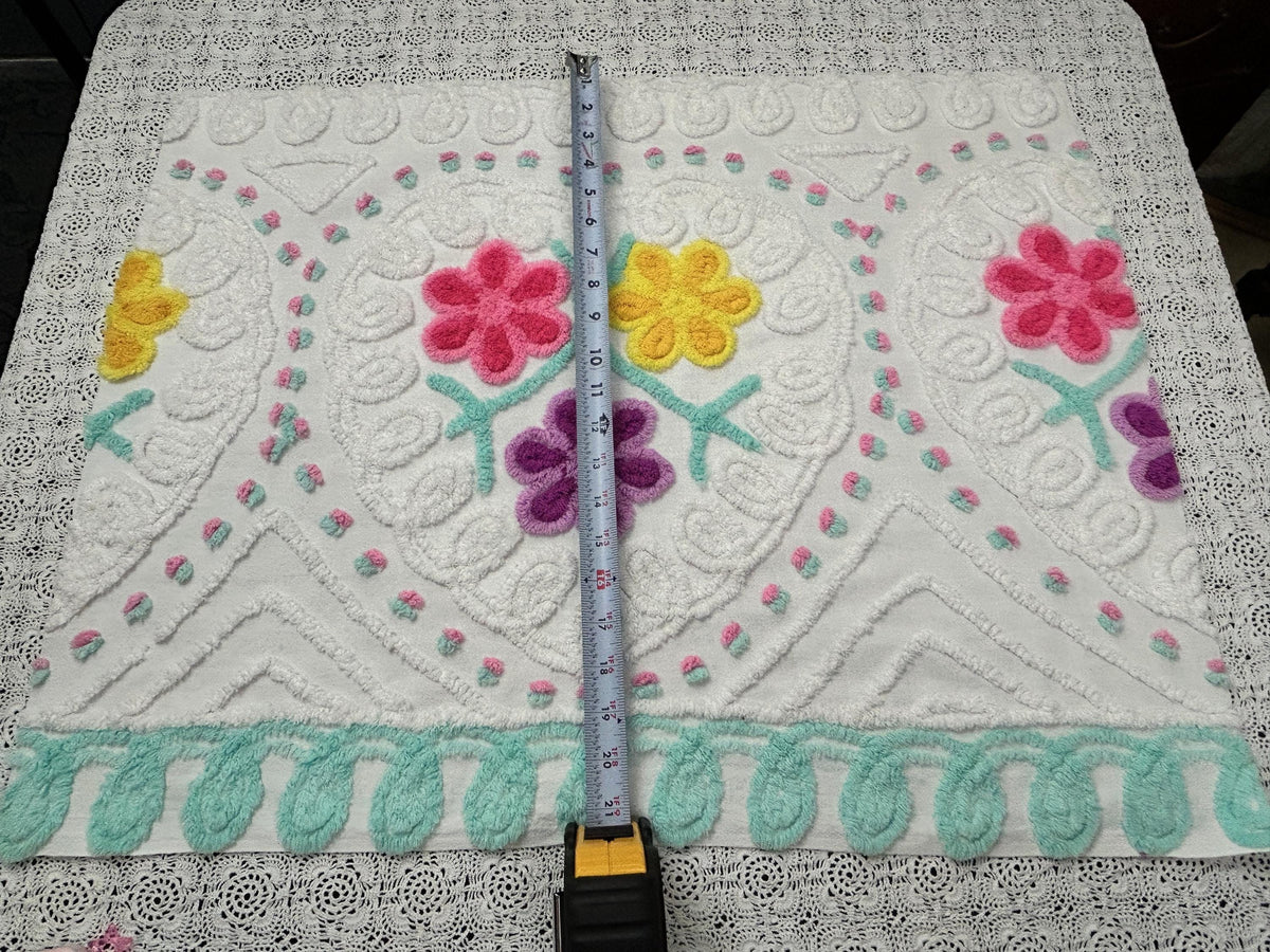 Sweetie Heart Vintage Chenille Bedspread Fabric Seafoam Curlicues 20x26" Textile