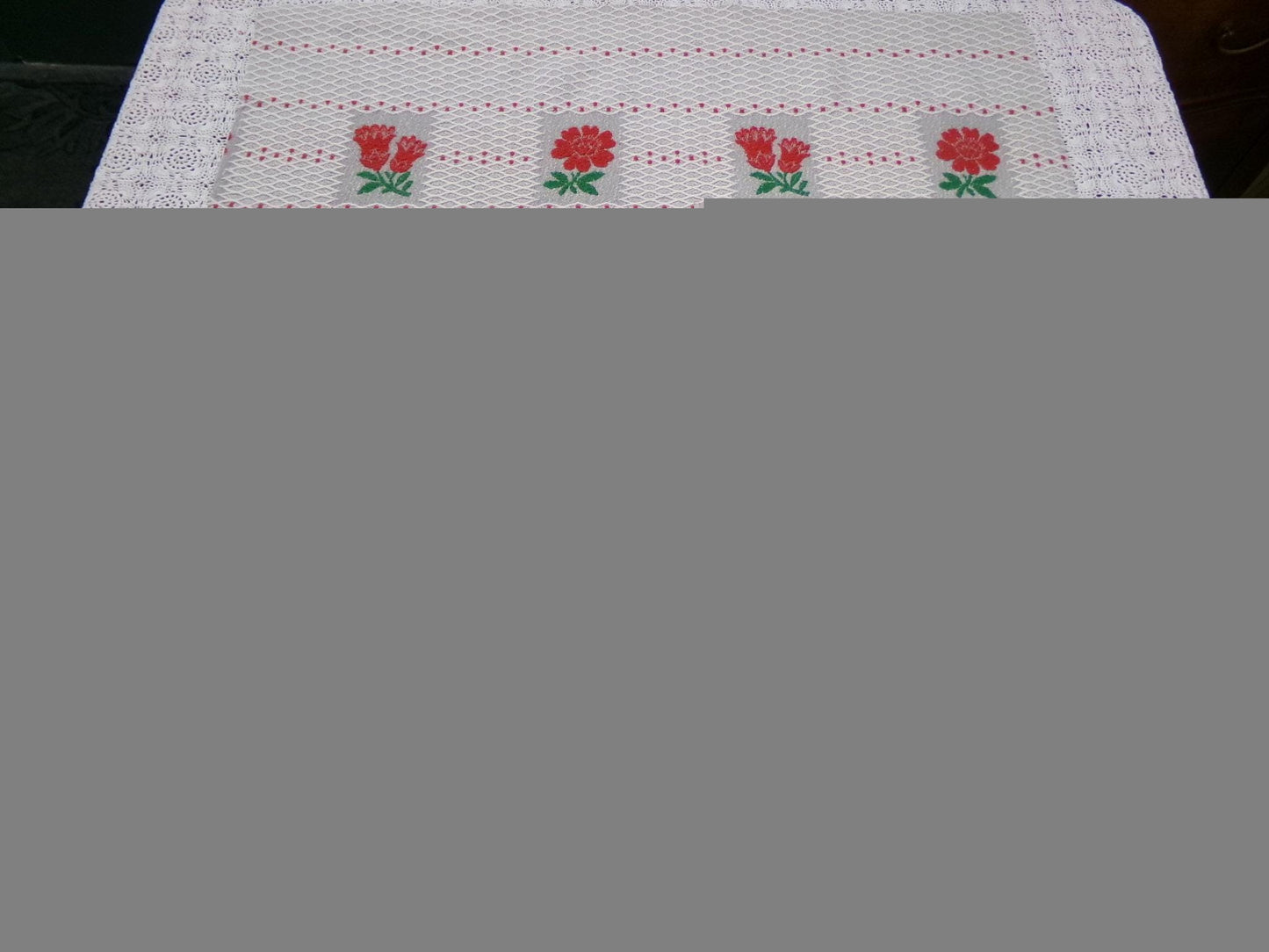 Vintage Woven Fabric, Steel Grey Red Floral Lattice Reversible Cut Piece 24" x 27"