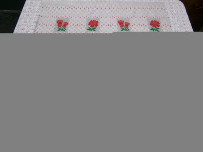 Vintage Woven Fabric, Steel Grey Red Floral Lattice Reversible Cut Piece 24" x 27"