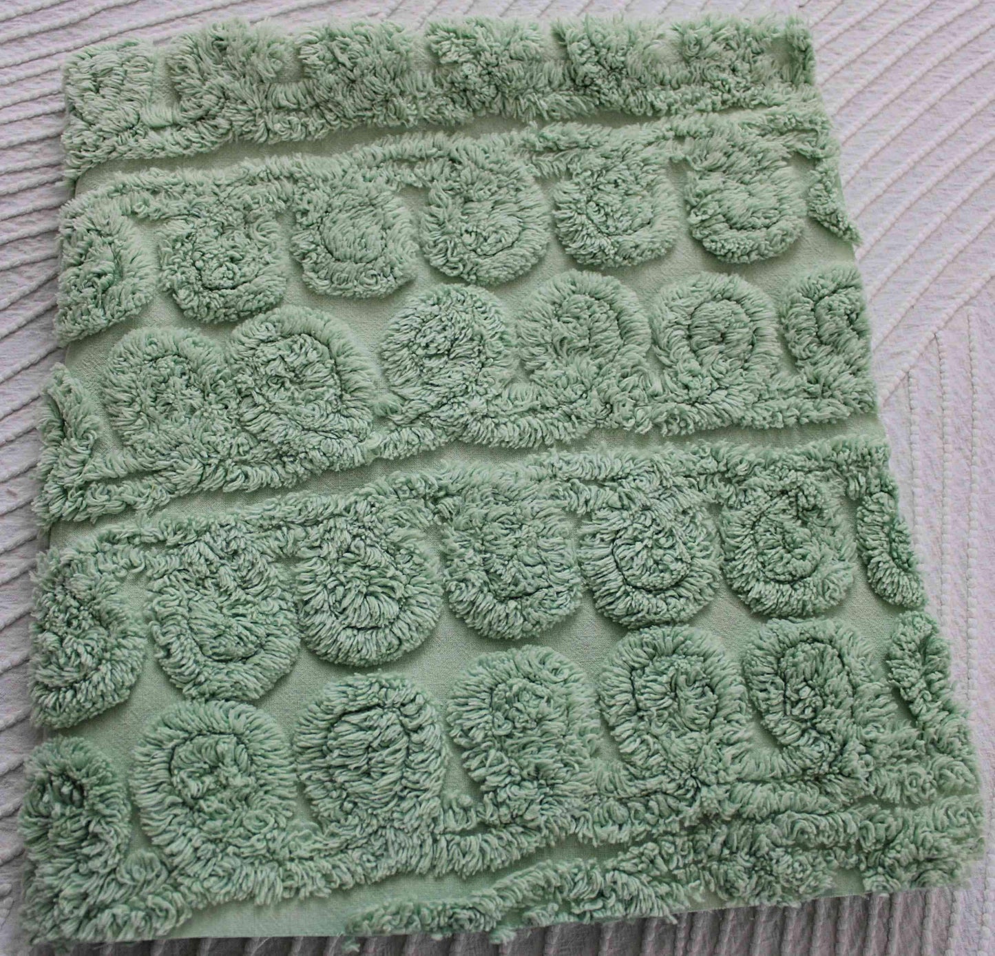 Mint Green Ice Cream Vintage Chenille Fabric 18.5X22" curlicue swirl pattern